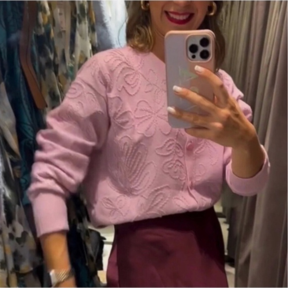 ZARA KNIT CARDIGAN WITH EMBROIDERY WOOL BLEND NWT